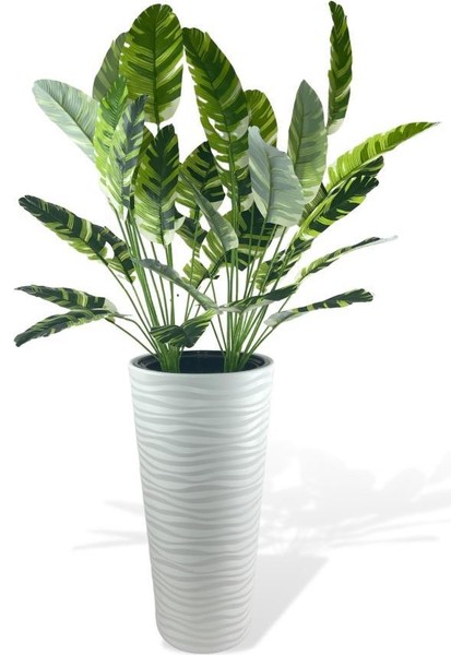 Yapay Starliçe Muz Desenli Yaprak Beyaz Uzun Kumsal Vazoda 140CM 36YAPRAK