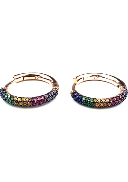 925 Ayar Gümüş Geçişli Karışık Renkli Halka Küpe Çift Taraflı Fonksiyonel Kullanıma Uygun fiyatları