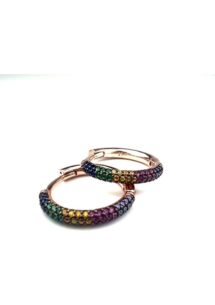 925 Ayar Gümüş Geçişli Karışık Renkli Halka Küpe Çift Taraflı Fonksiyonel Kullanıma Uygun modelleri