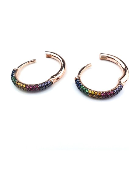 925 Ayar Gümüş Geçişli Karışık Renkli Halka Küpe Çift Taraflı Fonksiyonel Kullanıma Uygun indirimleri