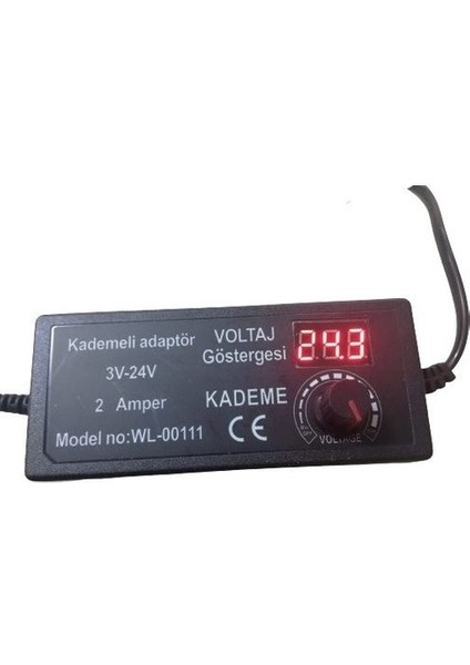 WL-00111 3 Volt - 24 Volt 2 Amper 5.5x2.5 mm Uçlu Dıgıtal Ekranlı Ayarlı Kademeli Adaptör