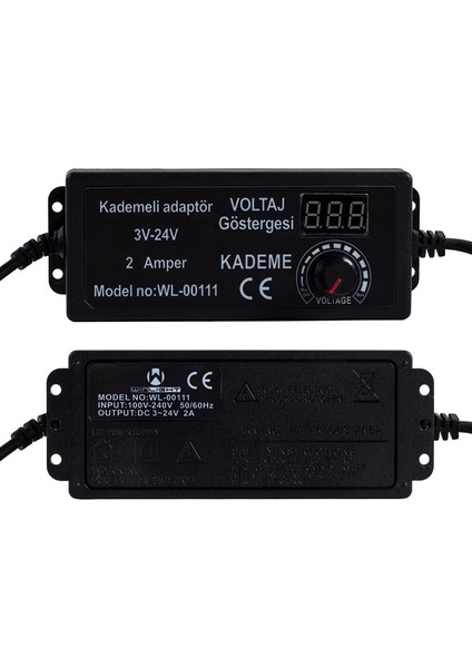 WL-00111 3 Volt - 24 Volt 2 Amper 5.5x2.5 mm Uçlu Dıgıtal Ekranlı Ayarlı Kademeli Adaptör