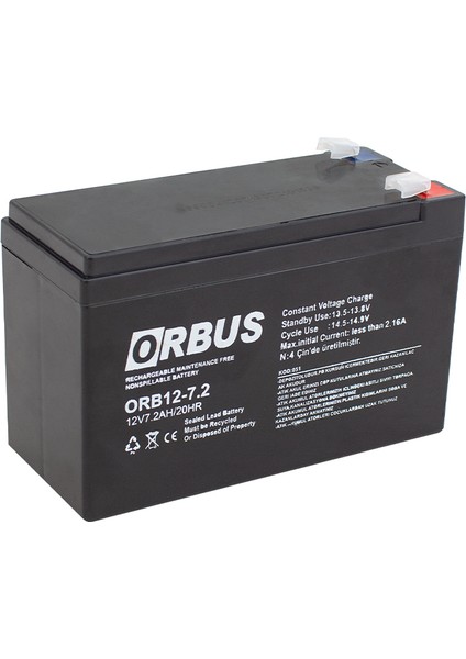 Akü 12 Volt 7.2 Amper Orbus Upsler Için ORB12-7.2 ( 150 x 65 x 90 mm )