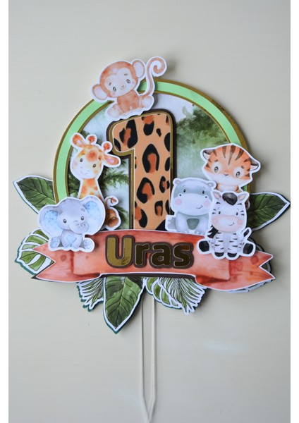 Cake Topper Safari Temalı - Kız/erkek Çocuk/bebek Doğum Günü - Kişiye Özel Çubuklu Pasta Süsü - Cake Topper