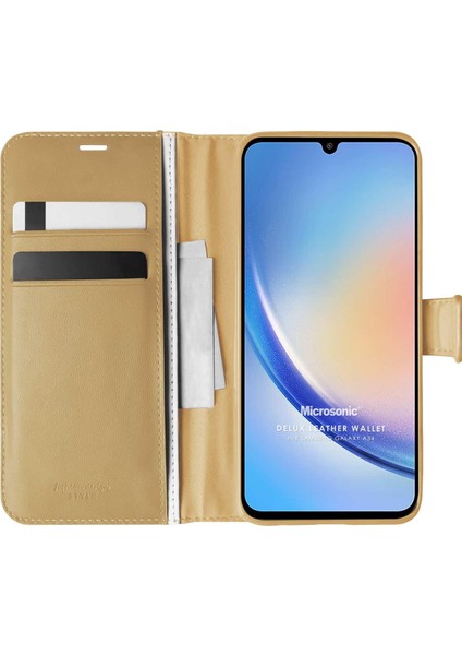 Samsung Galaxy A34 Kılıf Delux Leather Wallet Gold