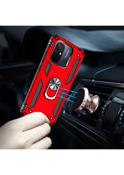 Xiaomi Redmi 12C Kılıf Military Ring Holder Kırmızı