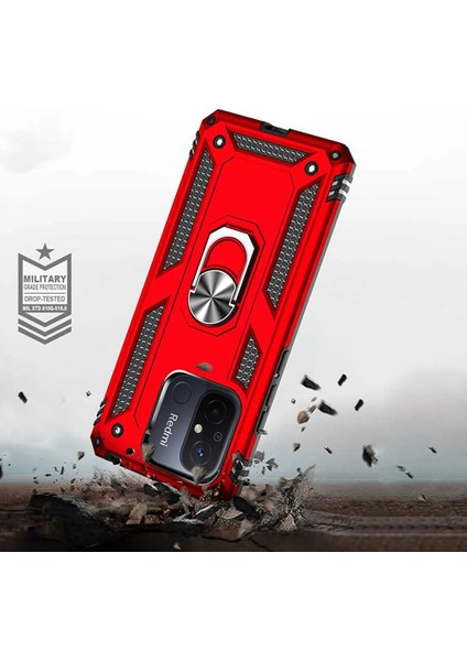 Xiaomi Redmi 12C Kılıf Military Ring Holder Kırmızı