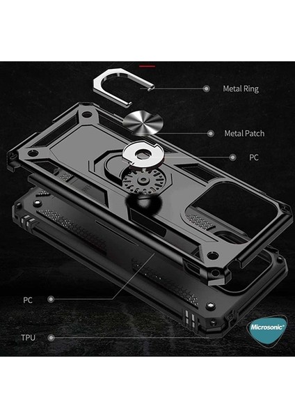 Xiaomi Redmi 12C Kılıf Military Ring Holder Kırmızı