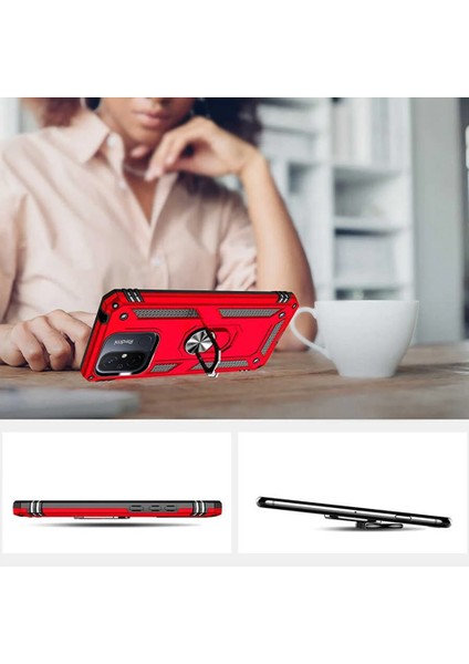 Xiaomi Redmi 12C Kılıf Military Ring Holder Kırmızı