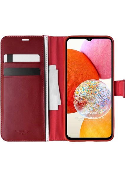 Samsung Galaxy A14 Kılıf Delux Leather Wallet Kırmızı