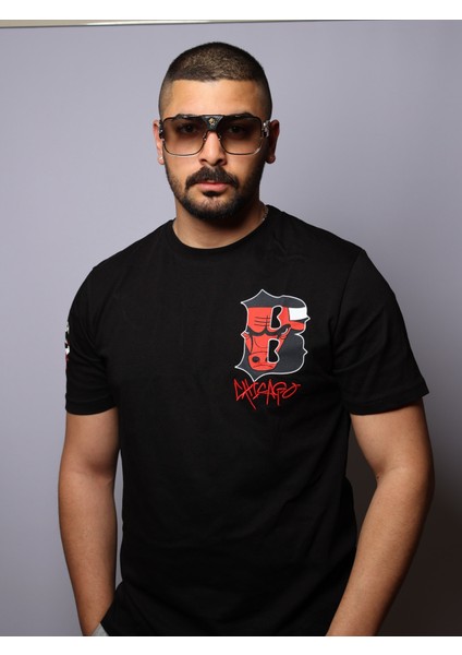Siyah Chicago Bulls Arkası Özel Baskılı T Shirt