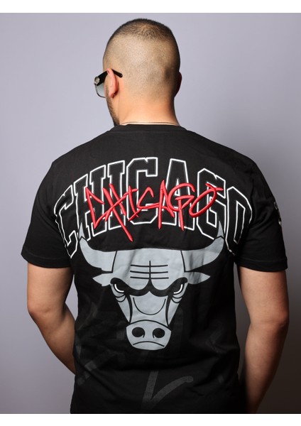 Siyah Chicago Bulls Arkası Özel Baskılı T Shirt modelleri