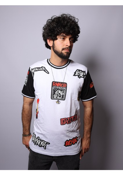 Unisex Beyaz Baskılı Oversize T-Shirt