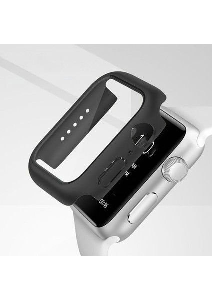 Apple Watch 7 41MM Ekran Korumalı Sert Slim Rubber Kılıf - I7R1 Siyah modelleri