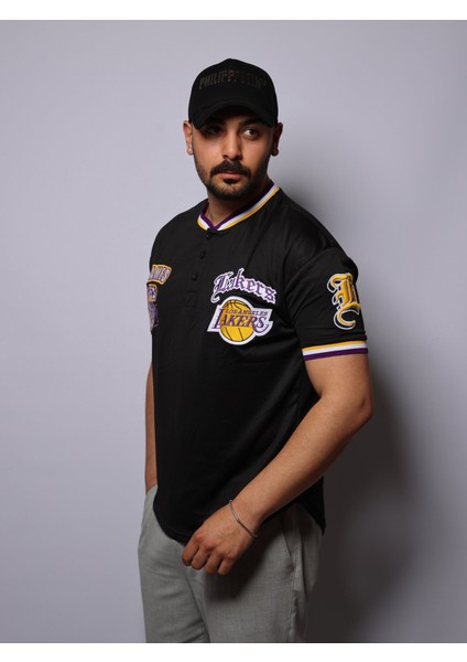 Los Angeles Siyah Sarı Renk Spor Giyim T Shirt