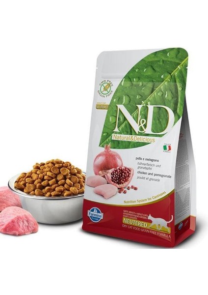 N&d Prime Tavuklu ve Narlı Tahılsız Kısırlaştırılmış Kedi Maması 10KG