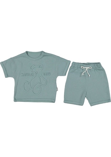 Babywear 228626 Bebek Gofre Ayı Baskılı Mint Şort Takım