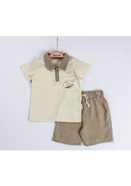 640BZ Erkek Bebek Balık Desenli Bej Şort Takım