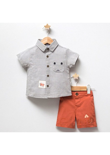 4703T Erkek Bebek Bear Ikili Gri Şort Takım