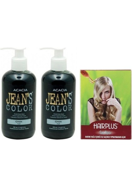 Saç Boyası Yeşil 250 ml 2 Adet ve Hairplus Saç Açıcı