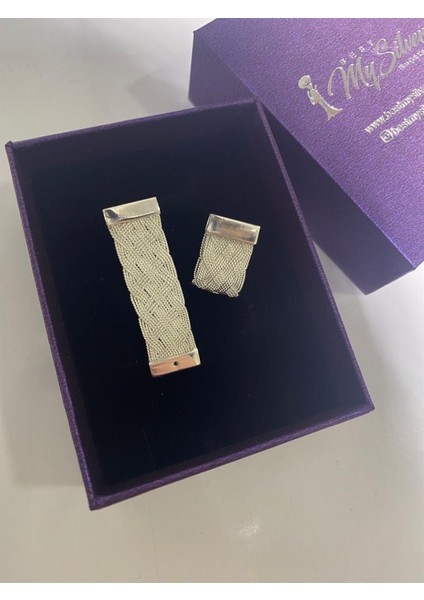 Kadın Gümüş Sepet Örgüsü Katlamalı Küpe