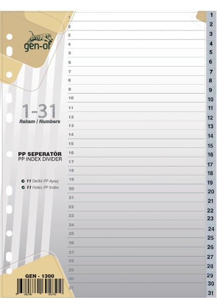 Ayraç Seperatör 1-31 Rakamlı (GEN-1300)