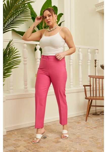 Büyük Beden Fuşya Kumaş Pantolon