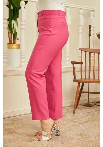 Büyük Beden Fuşya Kumaş Pantolon modelleri