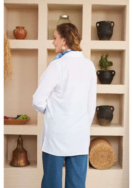 Yanları Yırtmaç Detaylı Büyük Beden Ekru Gömlek fırsatları