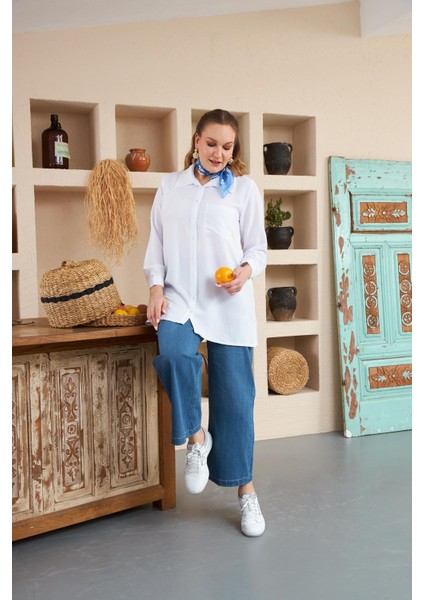 Yanları Yırtmaç Detaylı Büyük Beden Ekru Gömlek indirimleri