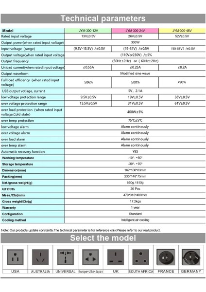Jyıns 300W Watt 12V Volt Modifiye Sinus Inverter-Invertör JYN300MSİ