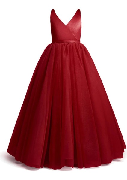 Kırmızı Kız Çocuk Abiye Elbisesi