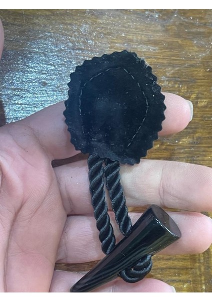 9x4 cm Siyah Deri Düğme Delikli Çanta Giyim Aparatı