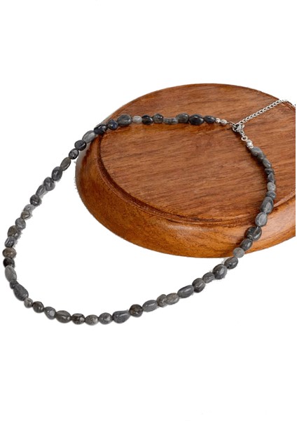 Amorf Kesim Labradorit Taşı Kadın Kolyesi