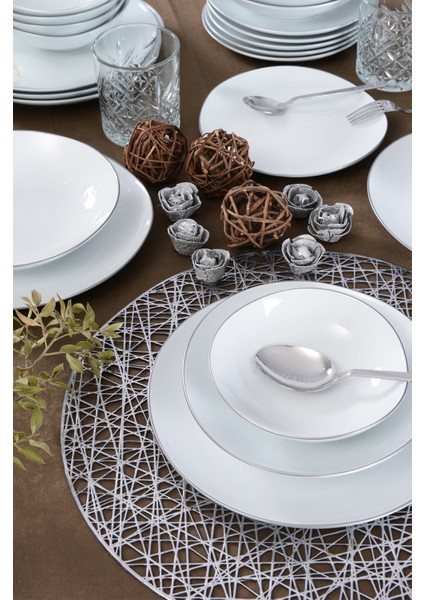 Elegant 24 Parça 6 Kişilik Yemek Takımı Gümüş modelleri