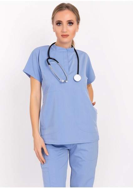 Bebe Mavisi Çağla Model Elit Likra Hakim Yaka Çıt Çıtlı Doktor Hemşire Üniforma Takım fiyatları