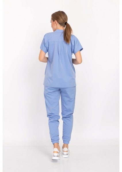 Bebe Mavisi Çağla Model Elit Likra Hakim Yaka Çıt Çıtlı Doktor Hemşire Üniforma Takım modelleri