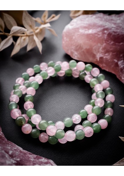 Sertifikalı Pembe Kuvars & Aventurin Doğal Taş Bileklik 6 mm