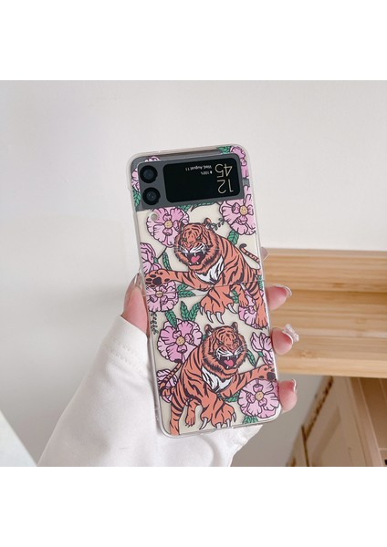 For Samsung Galaxy Z Flip 3 Kaplan ve Leopar Deseni Cep Telefonu Kılıfları (Yurt Dışından)