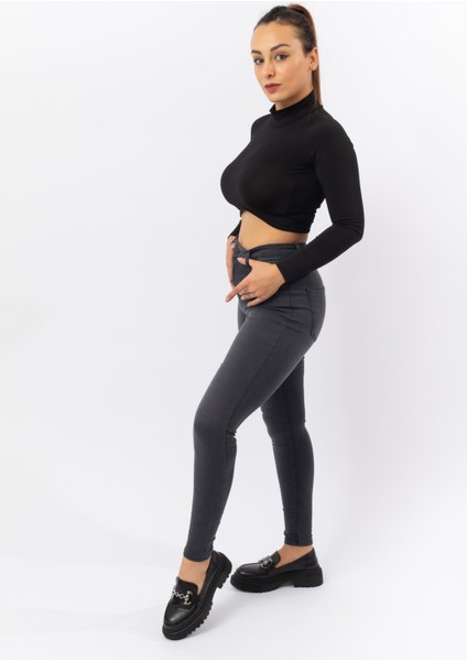 Antrasit XS-XL Beden Süper Skinny Yüksel Bel Tayt Pantolon