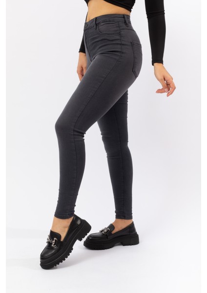 Antrasit XS-XL Beden Süper Skinny Yüksel Bel Tayt Pantolon