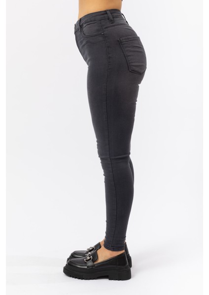 Antrasit XS-XL Beden Süper Skinny Yüksel Bel Tayt Pantolon