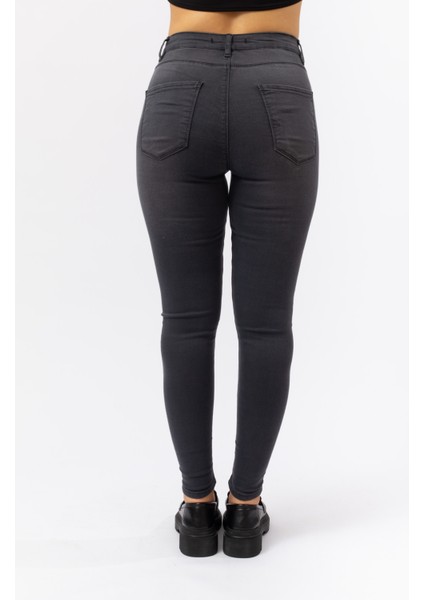 Antrasit XS-XL Beden Süper Skinny Yüksel Bel Tayt Pantolon