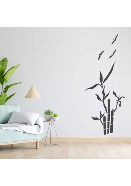 Bambu ve Kuşlar Dekoratif Duvar Stickerı, Duvar Dekorasyon Yazıları, Duvar Sticker