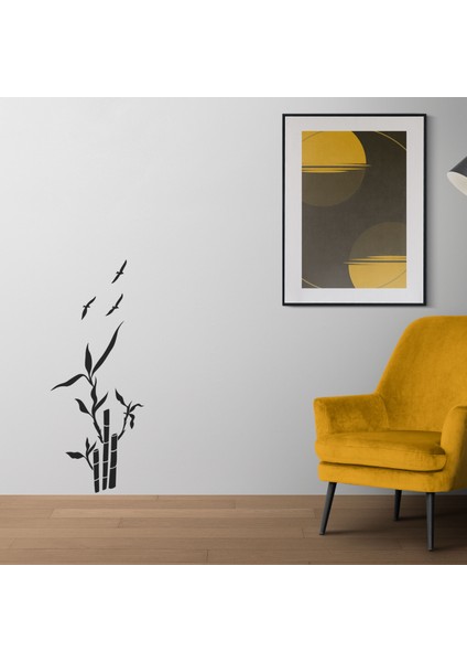 Bambu ve Kuşlar Dekoratif Duvar Stickerı, Duvar Dekorasyon Yazıları, Duvar Sticker fiyatları