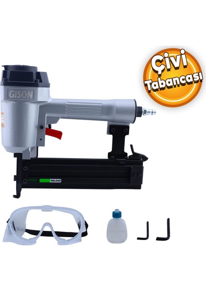 Gison GPF1650 Çivi Tabancası Havalı Tekli Emniyet Mandalı Çivi Çakma Döşeme Tabancası