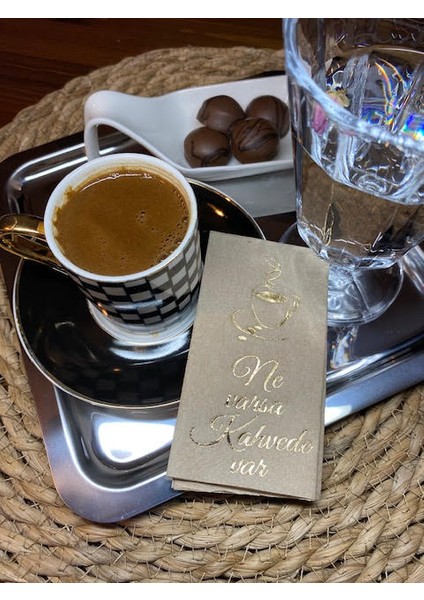 Gold Yaldızlı Kraft Ne Varsa Kahvede Var Peçete 6X12 cm