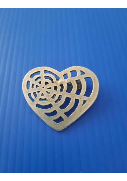 Kalp Iğneli Broş 5 cm Antik Gümüş Kaplamalı