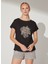 Bisiklet Yaka Baskılı Siyah Kadın T-Shirt Cm-Laner 2