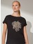 Bisiklet Yaka Baskılı Siyah Kadın T-Shirt Cm-Laner 5